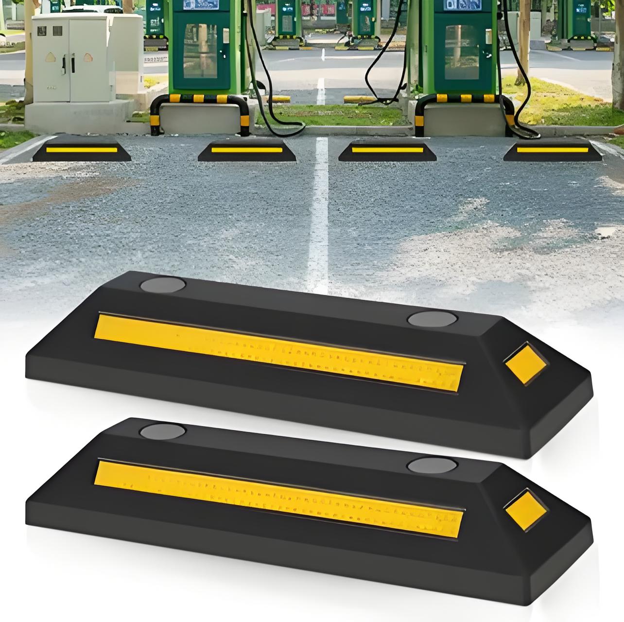 Garage Creeper Roller - ตัวกันลื่นสำหรับจอดรถในโรงรถ ยางกันล้อรถยนต์ พร้อมแถบสีเหลืองสะท้อนแสง สำหรับรถยนต์และรถบรรทุกทุกประเภท 1/2 ชิ้น