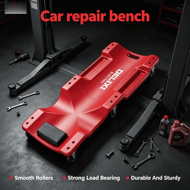 Garage Creeper Roller - แผ่นรองซ่อมรถยนต์แบบพับได้ โครงเหล็กแข็งแรง ปรับระดับได้ พร้อมล้อเลื่อนและพนักพิงศีรษะ
