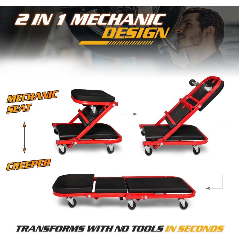 เตียงซ่อมรถยนต์แบบพับได้สองฟัง - Garage Creeper Roller บทวิจารณ์และราคา